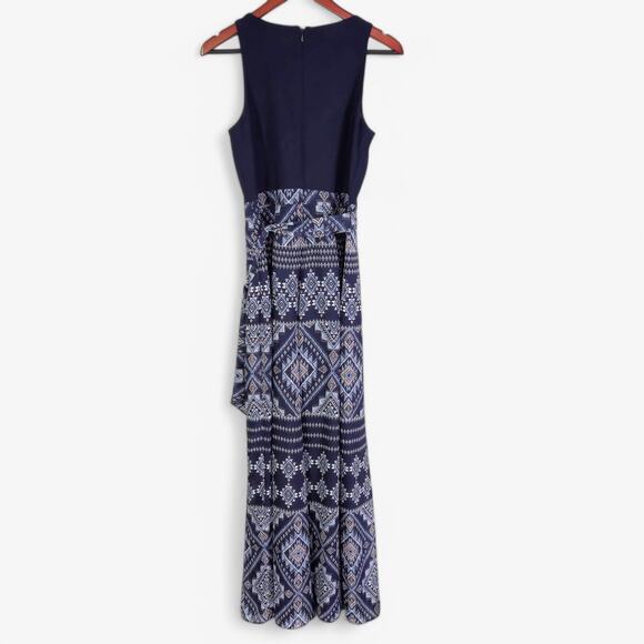Vince Camuto Wide Leg Jumpsuit Navy White Heritage Print Size 8 Boho - Picture 3 of 9